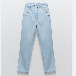 Zara Straight Leg Gold Button Jeans